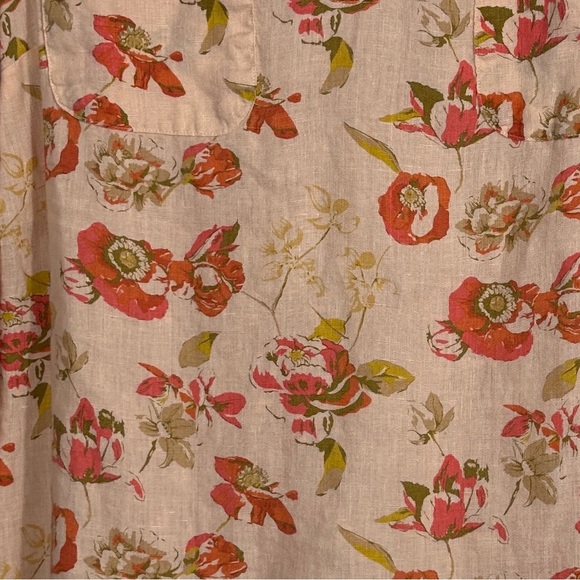 Lands End sz. 12 100% linen floral tunic, pink, 3/4 slv., fall, office, date - Picture 2 of 11